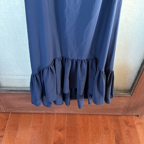 Rokh One Shoulder Knot Dress Women's 36 Navy Blue Crepe Midi Ruffle US size 6. - Picture 7 of 12